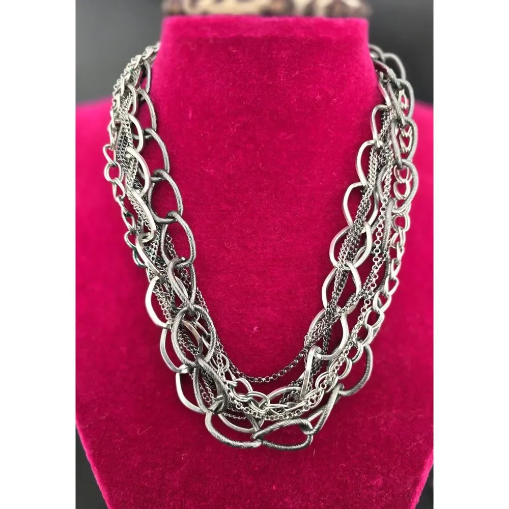 Chunky Multi Strand Necklace 8 Chains Mixed Links 20